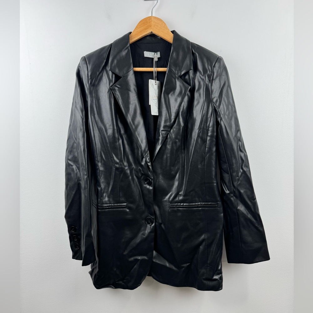 NWT Lichi Women Black Faux Leather Blazer Jacket Size XS